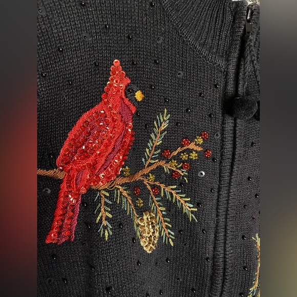 Vintage Christmas cardigan sweater beading cardinal Heirloom Collectibles small - Picture 4 of 15
